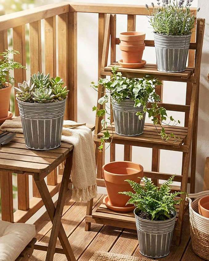 vensovo 6 Inch Silver Metal Rustic Flower Pots - 6Pcs Galvanized Planters with Drainage Hole and Rubber Plug, Rustproof Metal Bucket Plant Pots Farmhouse Vintage Style for Decor