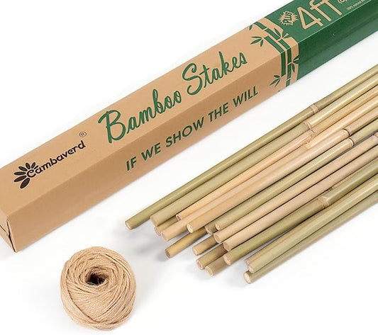 Bamboo Stakes 4 Feet Thicker Garden Stakes with Garden Twine, Diameter of 0.55in Natural Plant Stakes Bamboo Poles for Climbing Plants Support Tomato Cage - 20 Pack Bamboo Sticks for Plants