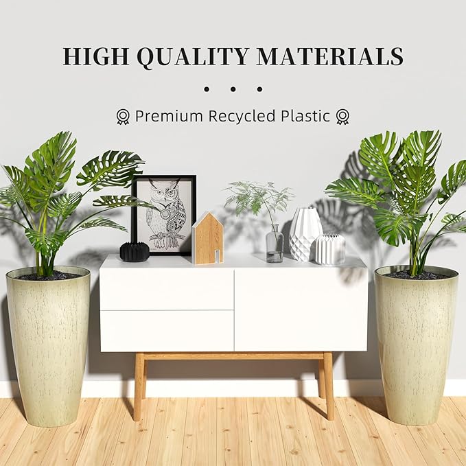 QCQHDU 21 inch Tall Planters for Outdoor & Indoor Plants, 2 Pack Sturdy Plant-Flower-Tree Pots for Front Porch Patio Deck Living Room Decor