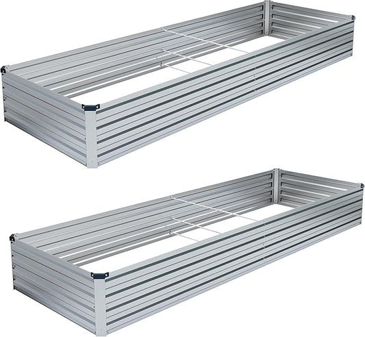 2PCS 8x4x1FT Galvanized Raised Garden Bed Kit,Vegetable Boxes-Rectangle Metal Flower Box,Large Planter Raised Beds Outdoor Garden for Planting,Fruit,Herb-Silver