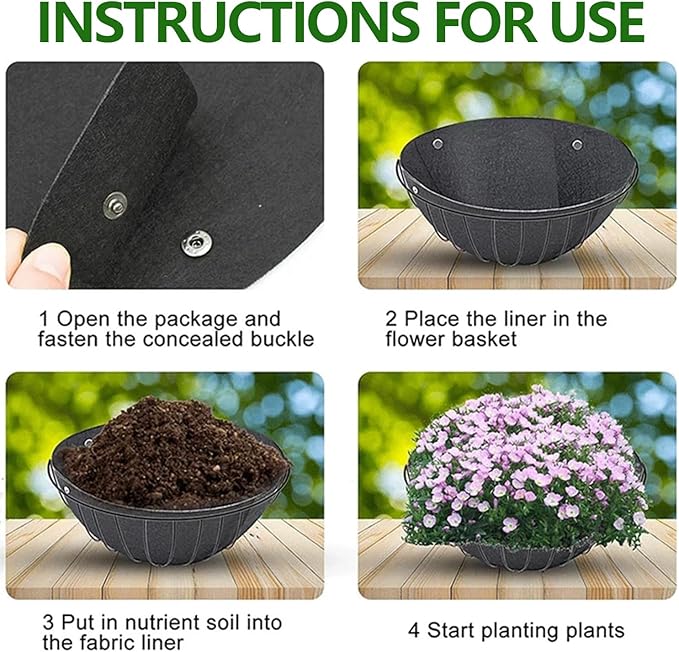 4-Pack Durable Round Fabric Planter Basket Liners – Long-Lasting Hanging Basket Liners, Coco Fiber Alternative for Flower Baskets, Bird Nesting Prevention (16inch)