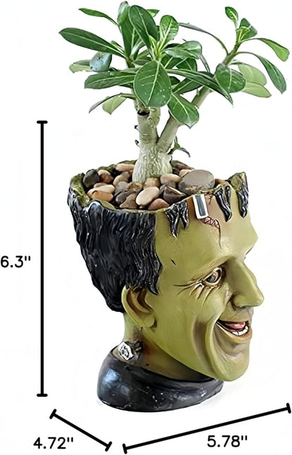 Funny Planter Head Planter Succulent Pot with Drainage Hole Fairy Garden Resin Cactus Plant Pot Pencil Holder Desk Storage Gift for Women Men(Frankstein)
