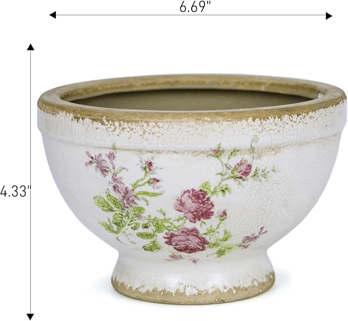 Vintage Ice Crackle Grazd Ceramic Flower Pot with Drainage Holes, 4.33 Inch Rustic Planter for Indoor Plants, Outdoor Garden, Farmhouse Gift Tuscan Decor (Pink)