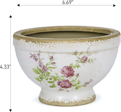 Vintage Ice Crackle Grazd Ceramic Flower Pot with Drainage Holes, 4.33 Inch Rustic Planter for Indoor Plants, Outdoor Garden, Farmhouse Gift Tuscan Decor (Pink)