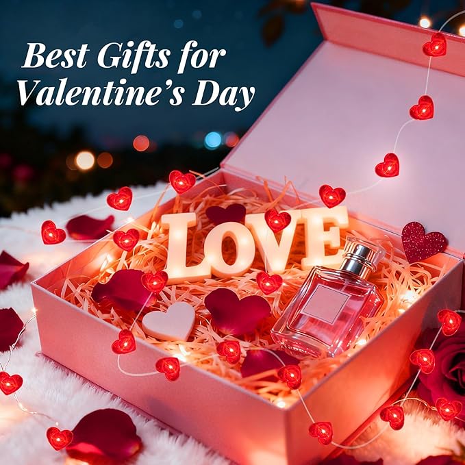 AIKEI 4 Pack Valentines LED Fairy Lights Battery Operated, Red Heart String Lights Waterproof 7 Feet 20 Led Firefly Starry Lighting for Wedding Party Bedroom Table Valentine's Day Decoration