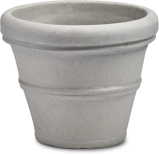 Crescent Garden Brunello Small Classic Planter, Indoor/Outdoor Weather-Safe Round Plant Pot, Small Resin Houseplant Pot - 12'' W (Concrete-Color)