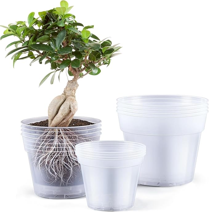 Vesici 12 Pcs 8/10/12 Inch Large Size Clear Nursery Pots Variety Pack Plant Pots with Drainage Holes Planters for Indoor Plants Flexible Transparent Plastic Plant Bottle Succulents