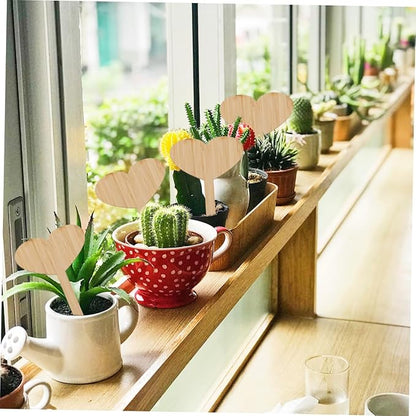 Mipcase 20pcs Heart Shaped Bamboo Thicken Plant Labels for Garden Seedling Markers t Shape for Writing
