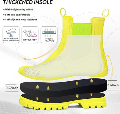 DKSUKO Rain Boots Women Waterproof Chelsea Boots Ankle Garden Shoes for Ladies Rubber Short Rainboots with Removable Comfort Insole for Outdoor Work Deck Mud Boots