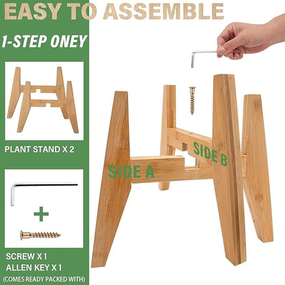 LEIMO KPARTS Adjustable Bamboo Plant Stand (8-12 inches), Mid Century Modern Indoor Plant Holder