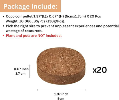 Maxona Seed Starter Coco Coir Peat Pellets - 20 Pcs 50mm (30g/Pcs) Compressed Pellet Mulching Medium for Plant, Easy to Expand, Organic Fiber Husk Substrate for Plants, Flowers, Herbs and Seedlings