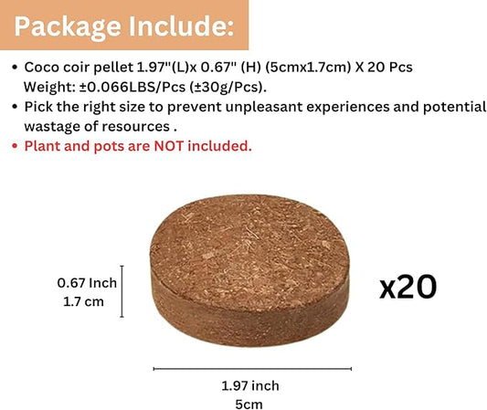 Maxona Seed Starter Coco Coir Peat Pellets - 20 Pcs 50mm (30g/Pcs) Compressed Pellet Mulching Medium for Plant, Easy to Expand, Organic Fiber Husk Substrate for Plants, Flowers, Herbs and Seedlings