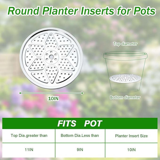 3PCS Round Planter Inserts for Large Tall Pots, 10" Stainless Steel Flower Pot Lift Insert Portable Planter Accessories Circular Plant Risers for Inside Pots with Drainage Hole, Use Less Potting Soil