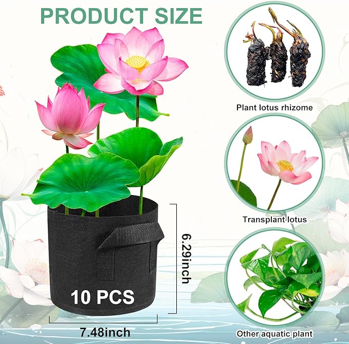 10Pack Lily Plant Pots for Pond, Aquatic Plant Pot, Durabl Breathe Reusable Fabric Pots for Aquatic Plants, Potato, Carrot, Onion, Flower