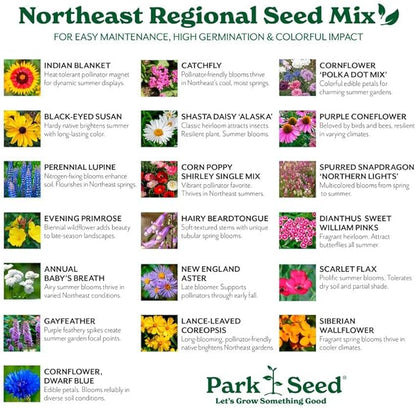 Park Seed Grow Your Own Vibrant Annual and Perennial Wildflower Garden Seeds Mixture, Easy to Grow Varieties for Pollinators and Spring Gardens - Northeast Regional Mix, 25 lbs