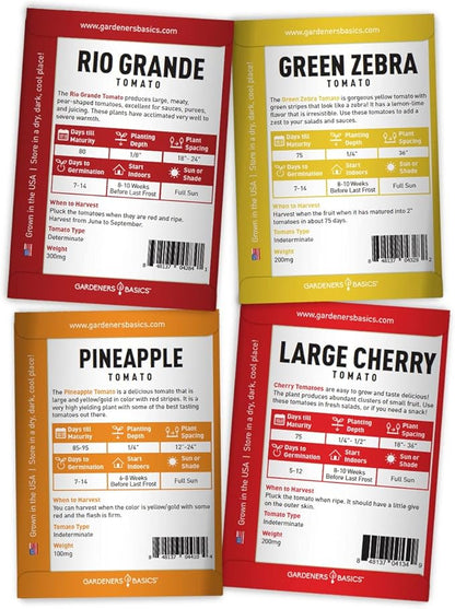 Gardeners Basics, Tomato Seeds for Planting 16 Variety Pack Heirloom Tomato Seeds, Tiny Tim, Cherry Tomato Seeds, Beefsteak Seeds, Roma Tomato Seeds, Determinate and Indeterminate and More, Non GMO