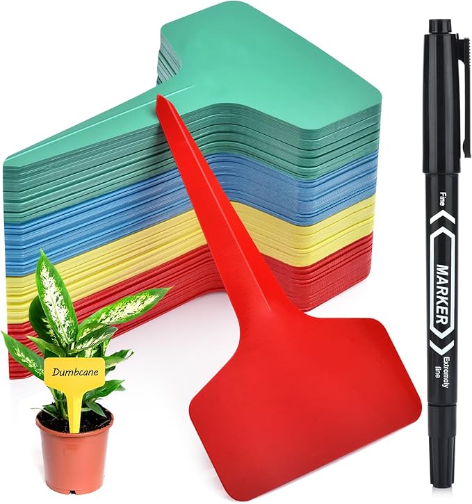Plant Labels 120pcs with Garden Plant Markers Pen of Outdoor Waterproof,Color T-Type Plant Tags and Permanent Marking Pen, Garden Labels Gardening Gifts for Women Men