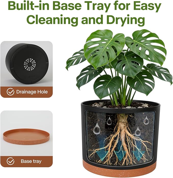 GARDIFE 10/9/8 Inch Modern Cylinder Planter, Plant Pots for Indoor Outdoor Plants, Flower Pots with Drainage Holes and Saucers for Garden Succulent Nursery House Plants (Black-Brown)