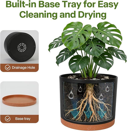 GARDIFE 10/9/8 Inch Modern Cylinder Planter, Plant Pots for Indoor Outdoor Plants, Flower Pots with Drainage Holes and Saucers for Garden Succulent Nursery House Plants (Black-Brown)