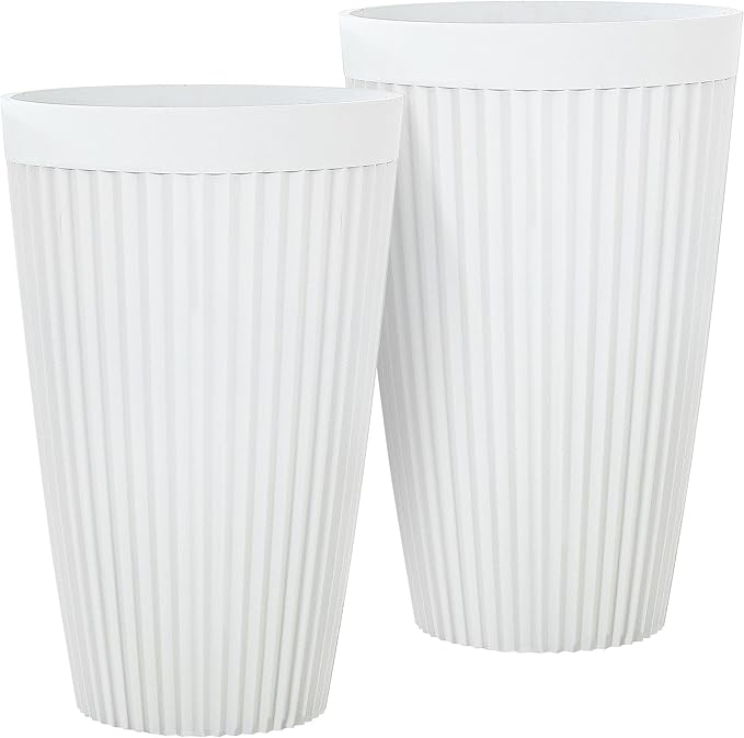 20" Tall Planters for Indoor Outdoor Plants (Set of 2), Cement-Look Large Flower Pots, High-Desity Resin Planters, UV-Protected Outdoor Pots for Garden, Balcony, Porch or Living Room Decor
