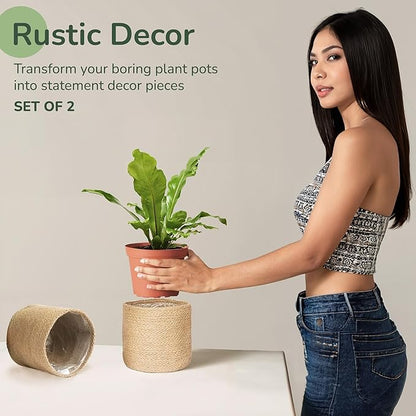 Jute Planter Basket-Woven Jute Rope Covers for Decorating Indoor/Outdoor Succulents, Small Plant Pots-Set of 3-Multi-Purpose Storage Bins 4.5 Inches -Modern Style Decor -Natural Jute