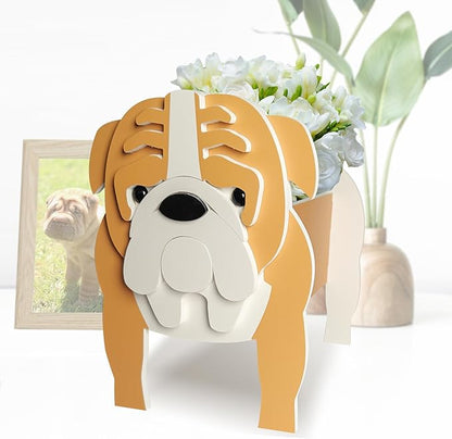 Brown English Bulldog Dog Planter, Cute Animal Shape Flower Planters, Plant Pots for Indoor/Outdoor Garden Decor, Unique Gifts/Souvenirs for Pet Lovers