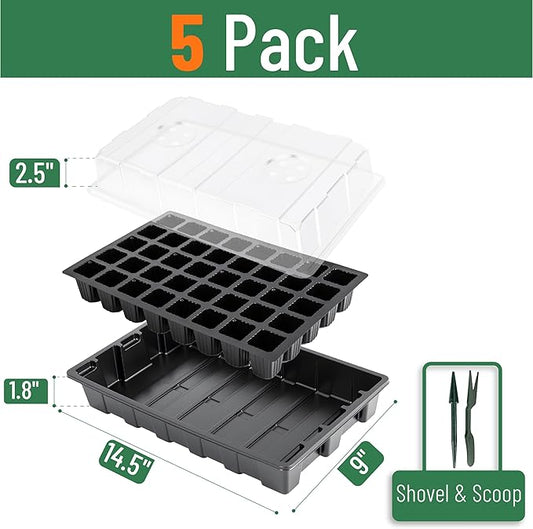 Mr. Pen- Seed Starter Tray Kits, 5 Set, Total 200 Cells, Durable Plant Germination Trays with Humidity Vented Domes and Bases, Ideal for Seed Starting, Indoor Gardening and Greenhouse