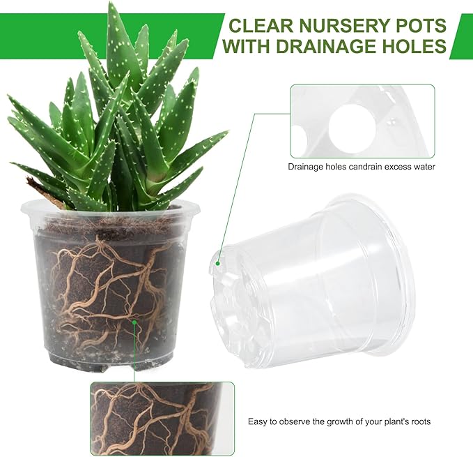 52 Pack 7/6/5/4 Inch Clear Nursery Pots with Drainage Holes,Plastic Plant Flower Pots for Planting,Succulents,Garden,Planters,Seed Starter,Indoor and Outdoor