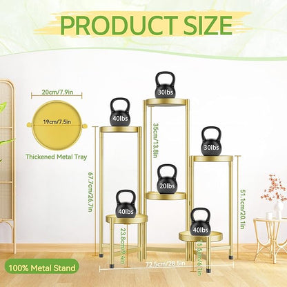 iDavosic.ly Plant Stand Indoor Outdoor, 6 Tier Corner Metal Flower Display Holder Shelf, Easy Assembly Folding Tall Orchid Rack for Patio Balcony Porch Garden Living Room House, Gold