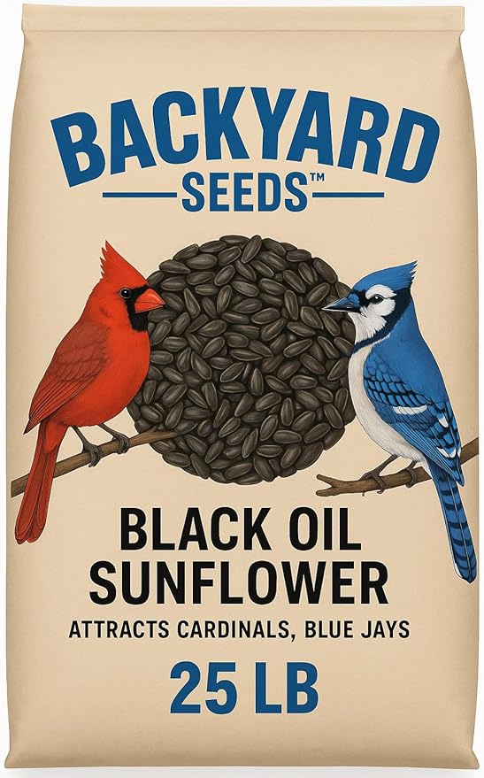 CountryMax Backyard Seeds Black Oil Sunflower Seeds for Wild Birds 25lbs - Thin Shells, Premium Cardinal Food, Medium Bag of Black Oil Sunflower Seeds