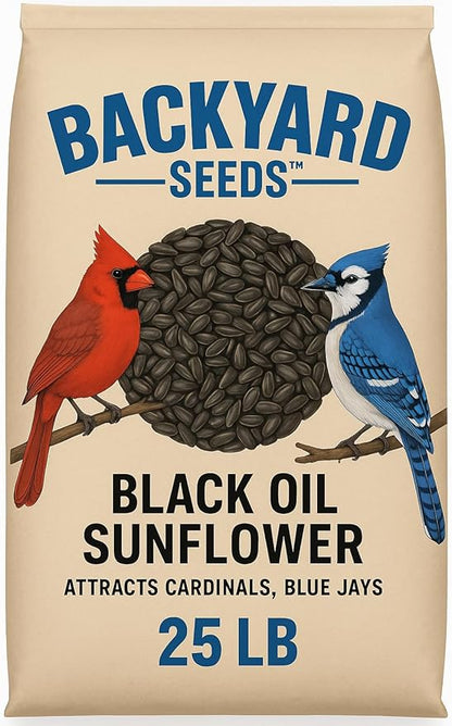 CountryMax Backyard Seeds Black Oil Sunflower Seeds for Wild Birds 25lbs - Thin Shells, Premium Cardinal Food, Medium Bag of Black Oil Sunflower Seeds