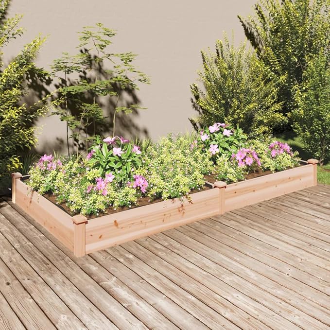 vidaXL Solid Wood Fir Garden Raised Bed with Liner 94.5"x47.2"x9.8" - Ample Space for Plants, Vegetables, Herbs - Ideal for Garden, Patio Decor