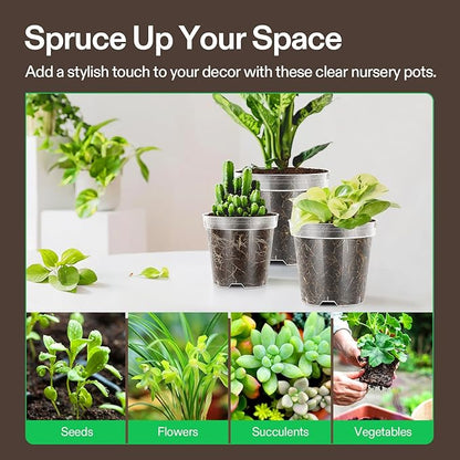 VIVOSUN 72 Packs 4/5/6 Inch Clear Nursery Pots with Drainage Holes, Reinforced Plastic Seedling Pots for Plants, Flowers, Cuttings, and Succulents, 40 pcs Plant Labels