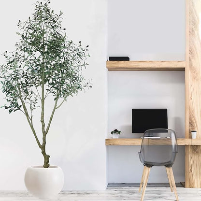 13.5 H x 17" Dia (12" Pot Opening) White Round Fiberstone Tall Planter with Drainage Hole, Indoor/Outdoor Large Plant