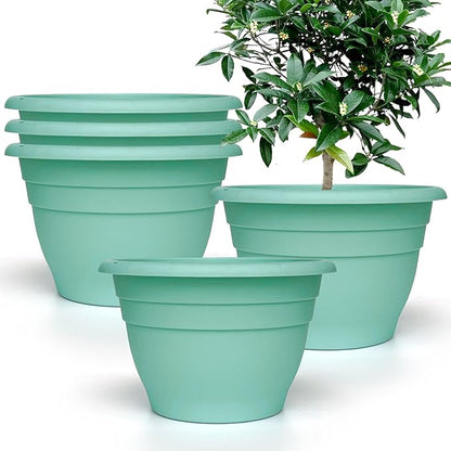 Plant Pots Set of 5,10" Outside Diameter Flower Pots, 6.4" Depth Plant Planters with Drainage Hole, Durable Garden Pots Perfect for Indoor & Outdoor Plant Planting,Decor(Blue)