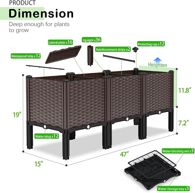 Garden Boxes Outdoor Raised Garden Bed with Legs Planter Boxes Outdoor with Easy Assembly Garden Box with Drain Outlet for Vegetables/Herbs,47x15x19in
