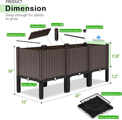 Garden Boxes Outdoor Raised Garden Bed with Legs Planter Boxes Outdoor with Easy Assembly Garden Box with Drain Outlet for Vegetables/Herbs,47x15x19in