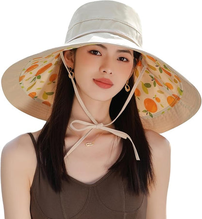 Wide Brim Women Sun Hat Summer Beach Bucket Fishing Hats Metal Wired Edge Packable UV Protection for Hiking Garden Travel