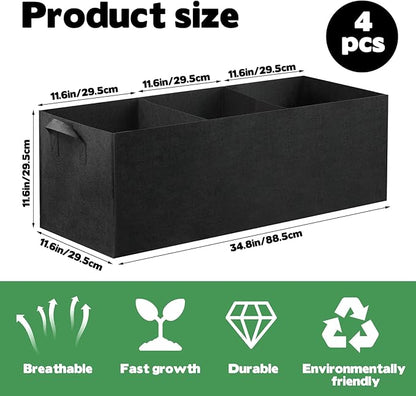 CIEOVO 4 Pack Fabric Raised Garden Bed, 22 Gallon 3 Grids Breathable Garden Growing Bags with Handle, Garden Grow Planter Bags Plant Bed for Growing Herbs Flowers and Vegetables