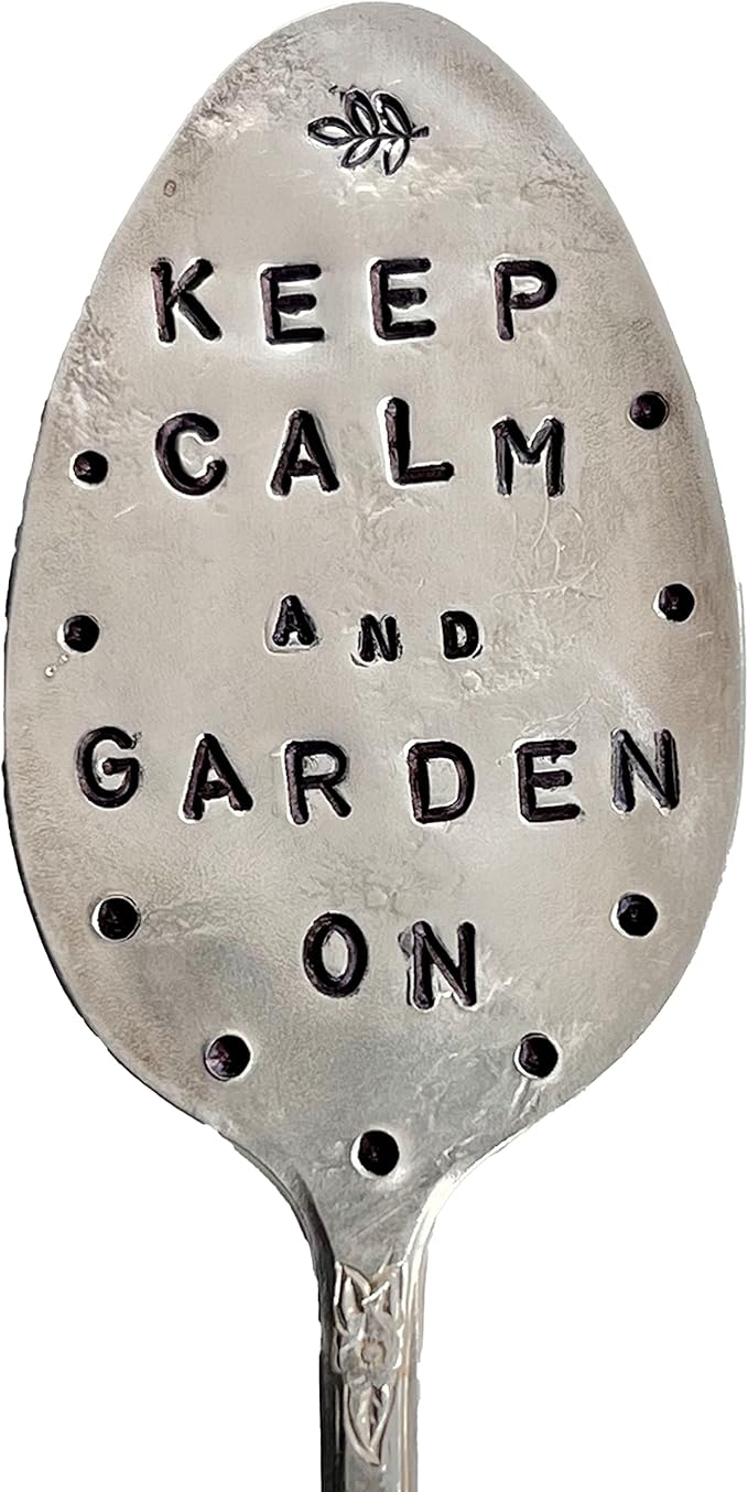 GARDEN MARKER Keep Calm and Garden On hand crafted Plant stake made from recycled Spoon makes a great gift