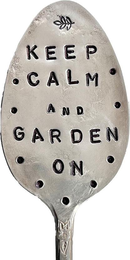 GARDEN MARKER Keep Calm and Garden On hand crafted Plant stake made from recycled Spoon makes a great gift