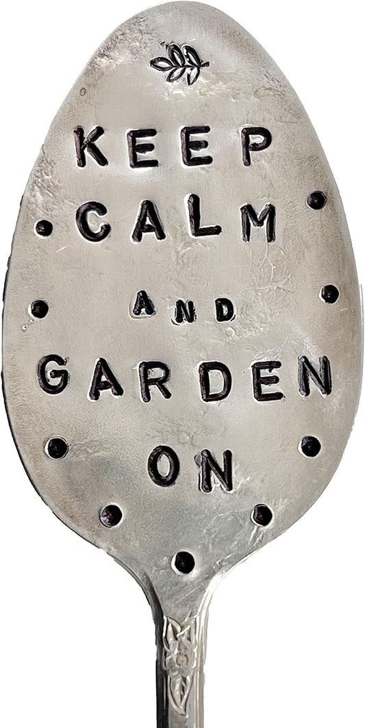 GARDEN MARKER Keep Calm and Garden On hand crafted Plant stake made from recycled Spoon makes a great gift