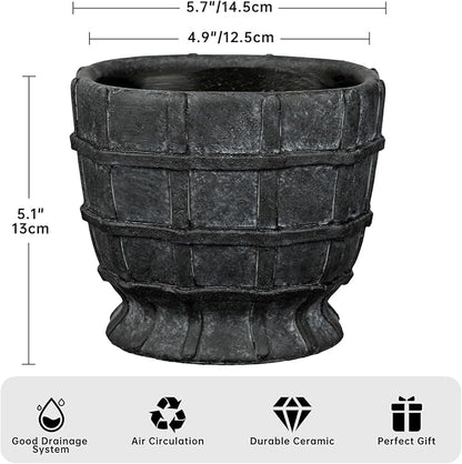 6" Black Ceramic Plant Pots with Drainage Hole, Rustic Flower Pots for Indoor Plants, Outdoor Decorative Ceramic Planters Small Plant Pot for Succulents, Cactus, Herbs, Orchids, Snake Plant Pot