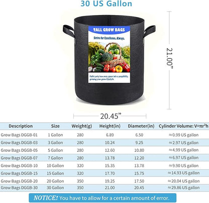 Taller Grow Bags for Deep Root Plants, 30 Gallon 2 Pack Thickened Nonwoven Fabric Pots with Short Handles, Washable Reusable Cloth Plant Bags for Vegetables, Pond Aquatic Plants