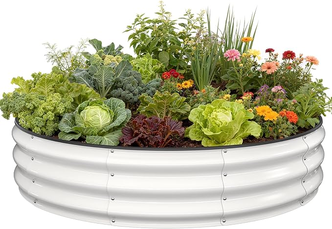 Galvanized Raised Garden Bed, 4x4x1 FT Raised Garden Bed for Gardening, Large Metal Planter Box for Vegetables Flower Herb(Pearl White)