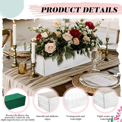Dandat 1 Set Wood Boxes for Centerpieces 12x4 Inch Rectangle Wooden Planter Box Rustic Wooden Planters with Removable Plastic Liner Floral Foam Blocks for Christmas Wedding Home Garden Decor(White)