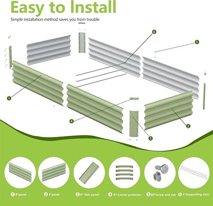 2PCS 8x2x1FT Galvanized Raised Garden Bed Kit, Galvanized Planter Raised Garden Boxes Outdoor, Large Metal Raised Garden Beds for Vegetables-Green
