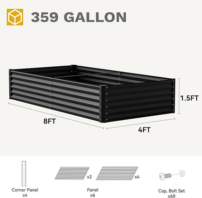 DWVO 2pcs 8 x 4 x 1.5 FT Raised Garden Bed Kit, Outdoor Galvanized Flower Bed with Safety Rubber and Gloves, Large Metal Planter Box for Vegetables, Flowers, Herbs, Fruits, Black