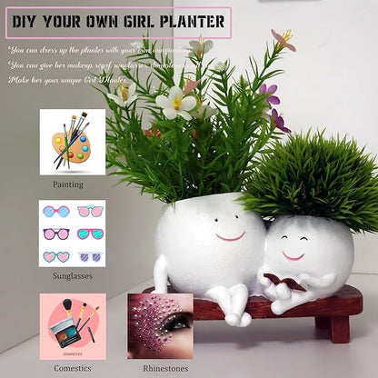 Cute Reading Planters Head Plant Pots, Decorative Face Flower Vase Cactus Two Pots for Indoor Outdoor Plants, Unique Plant Lover Gifts
