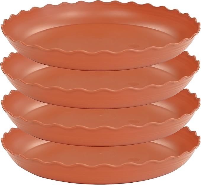 4 Pack of 14 inch Plant Saucer Plant Tray, Plastic Plant Saucer, Heavy Duty Plant Tray for Pots, Plant Saucers for Indoors Planter, Garden Water Plate Bowls for Gallon Grow Bags (Terracotta)